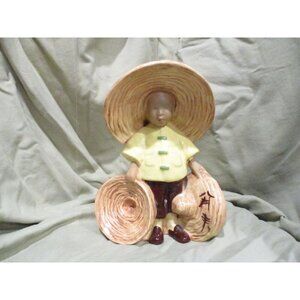 Planter Vintage McCarty Bros Chinese Boy Asian Child plant pot yellow orient‎